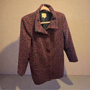 LOFT Women's Burgundy and Black Leopard Longline wool coat